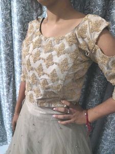 Partywear Lahanga With Full Sleeve Embroidery Top