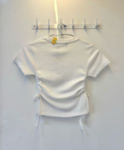 Zudio Ruched Graphic Top | White (XS)
