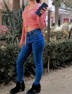 Set Of Two High Rise Jeans With Ribbed Top
