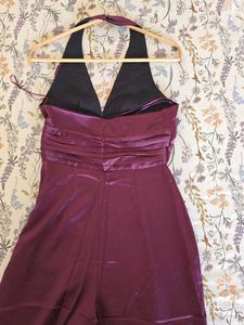 ZARA Halterneck Satin Jumpsuit - Brinjal Color