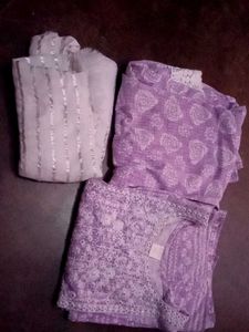 Lavender Purple Kurta Set White Duptta Pant Girls