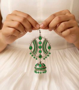 Green Jhumka Earrings