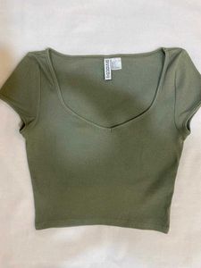 Olive Green Ribbed Crop Top