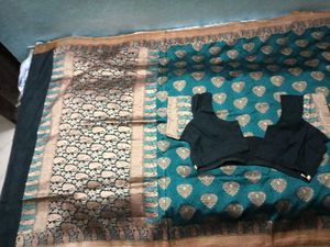 Embellished Banarasi Saree With Patterned Blouse.