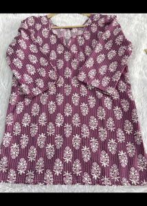 Purple Floral Print Tunic Top