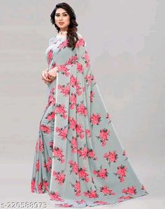 Green Floral Print Saree