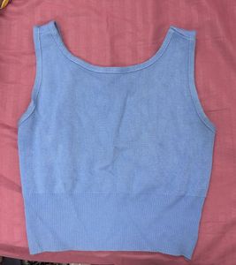 Blue Ribbed Crop Tank