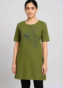 Olive Floral Print Kurti For Women