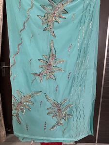GOLDEN PARTY WEAR THREAD SAREE