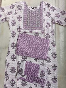 Women Cotton Kurti Pant Dupatta Set ( L )
