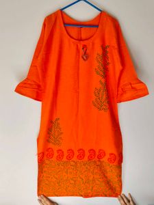Orange Floral Print Tunic Top