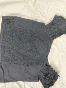 Black Off-Shoulder Crop Top puffy sleeves