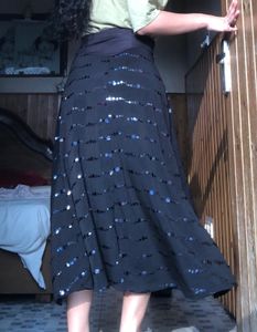 High Waist Long Black Skirt With Blue Sequence