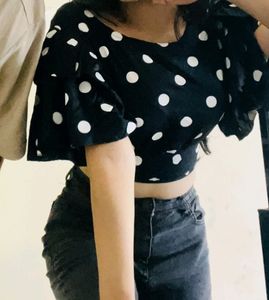 Polka Dot Tie-Back Crop Top🎃