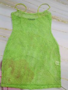 (800)Green Mesh Mini Dress