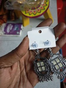 Stylish Silver white and black Jhumka Earrings