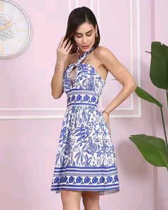 Stylish Blue &amp; White Print Dress