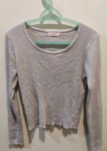 Light Blue Ribbed Long Sleeve Top
