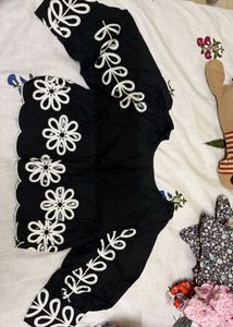 Black Floral Embroidered Top- XS Size