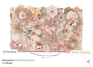 Accessorize Floral Handwork Ziptop Clutch Bag