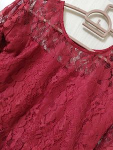 Burgundy Lace Bell Sleeve Dress
