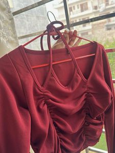 Maroon Ruched Crop Top