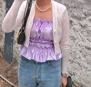 Upcycled Satin Lavender Tie-Strap Top