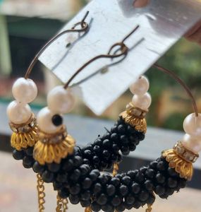 Black Beaded Hoop Earrings