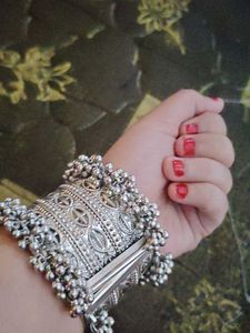 Silver Bangle with Dangling Beads