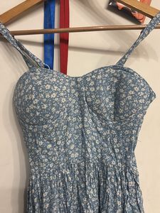 bustier Blue Floral Midi Corset Dress