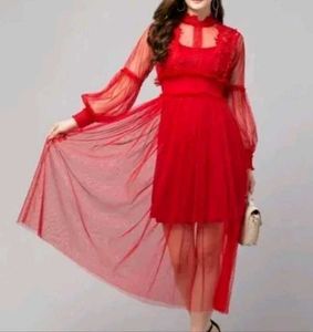 Red Sheer Sleeve Dress