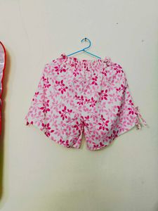 Pink Leaf Print Shorts