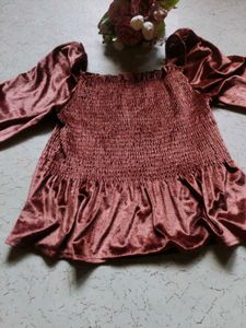 Velvet Puff Sleeve Top