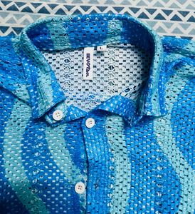 Cool Blue Wavy Mesh Shirt