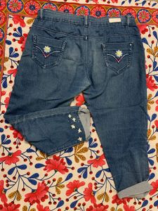 Embroidered Denim Capris
