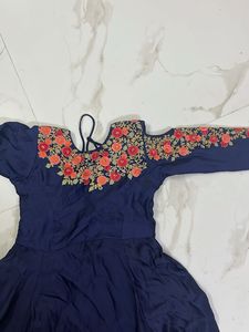 Elegant Navy Blue Embroidered Dress