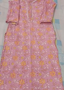 Women Pure Cotton Kurta Light Pink Colour
