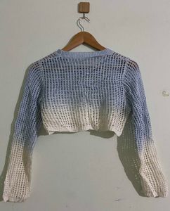 blue/White Cropped Sweater