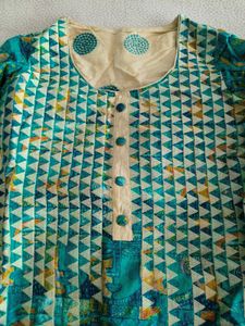 Designer Teal &amp; White Kurta Chunni