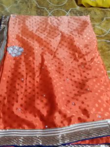 Elegant Orange Embellished Saree