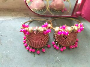 Pink Jhumka Earrings