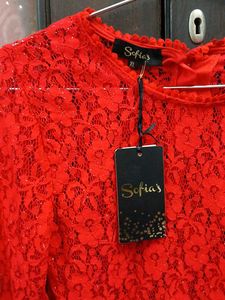 Red Lace Top With Sparkles - Size XL