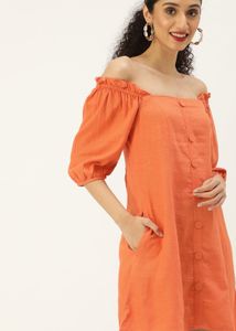 Solid Halter Neck Lenin A-line Dress