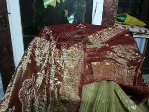 GentlyUsed Burgundy&GoldEmbroidered Saree WithBlou