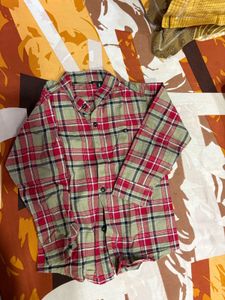 Red & Tan Plaid Button-Up Shirt, Size 2