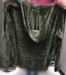 unisex Olive Green Velvet Hoodie
