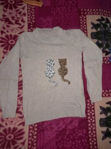 Cute Beige Sweater with Cats