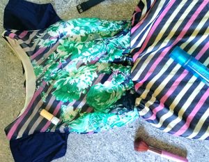 FLORAL DEEP BLUE &amp; SEA GREEN COMBINED DRESS