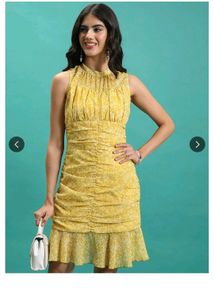 High Neck Yellow Floral Mini Dress 💛