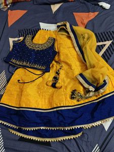Yellow & Blue Lehenga Set